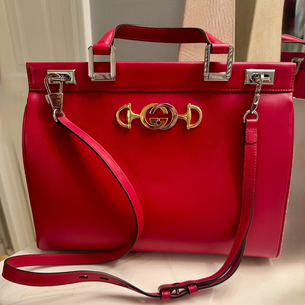 NWT Gucci Zumi Medium Top Handle Bag Red Interlocking G Horsebit w/ Strap